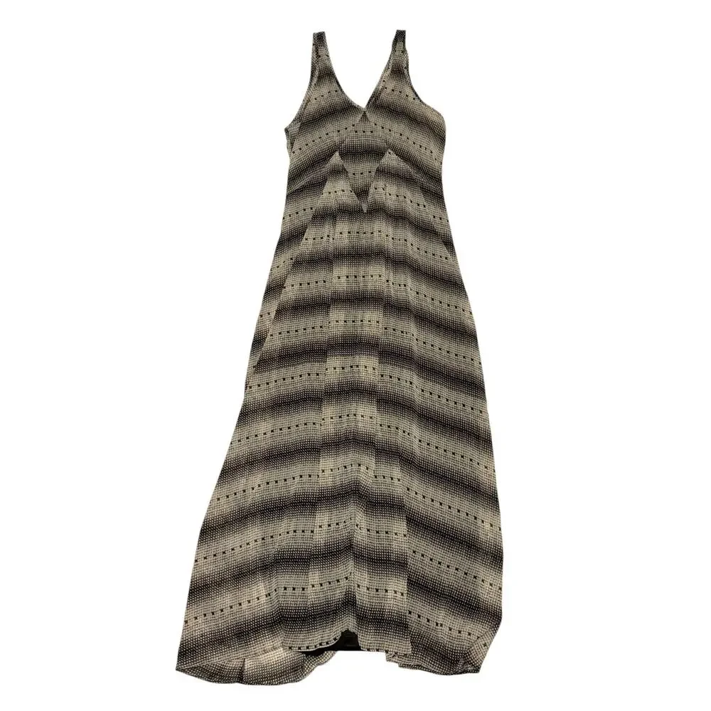 Y2K Slip Dress S Beige Gray Striped Maxi Midi Rachel Green 90s Minimalist Chic - Picture 3 of 11